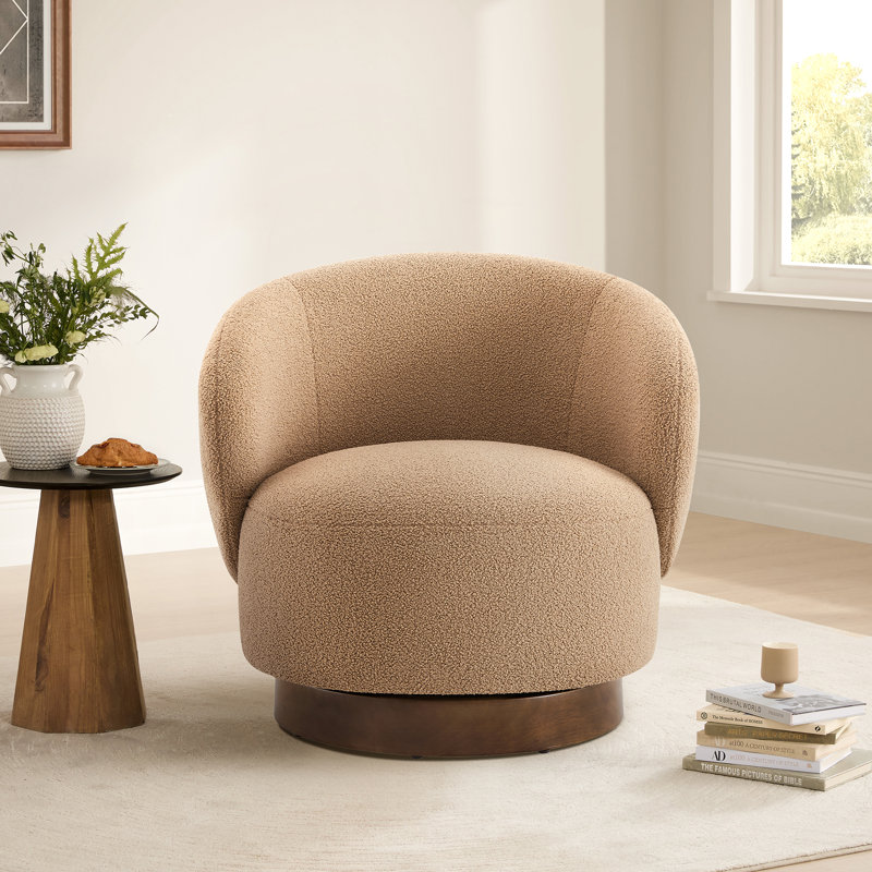 Modern Swivel Barrel Chairs With Wood Base, Camel