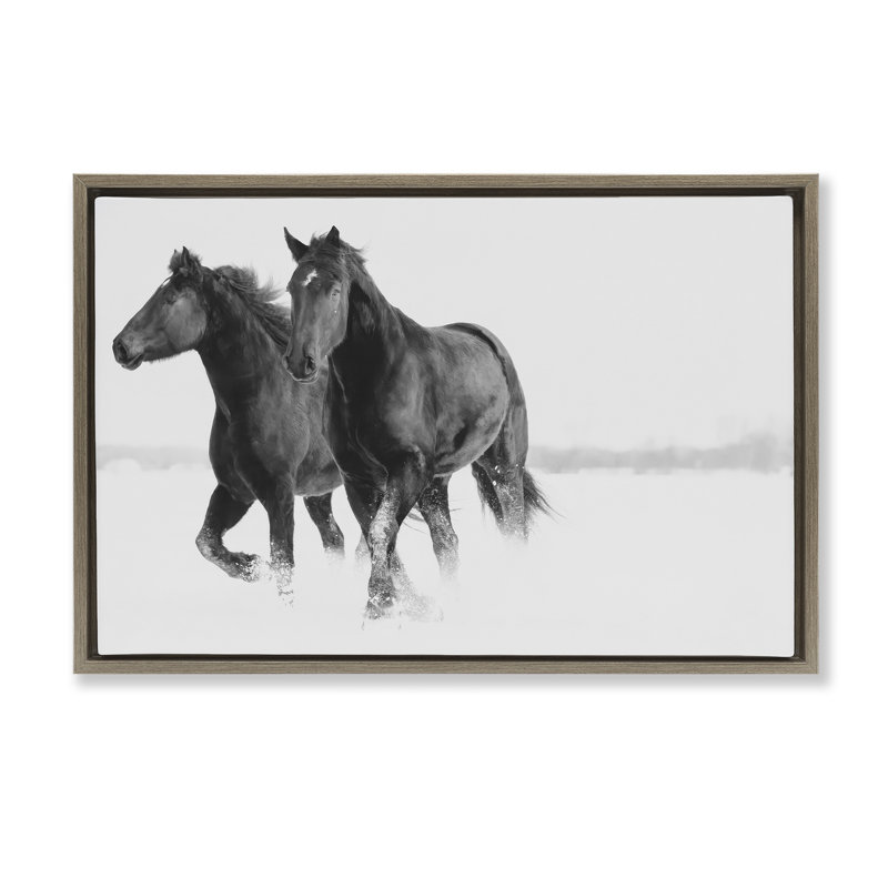 Cadre flottant au galop pour chevaux d'hiver, design par Amy Carroll, H 17 po x l 25 po, Cadre flottant orme Montalcino
