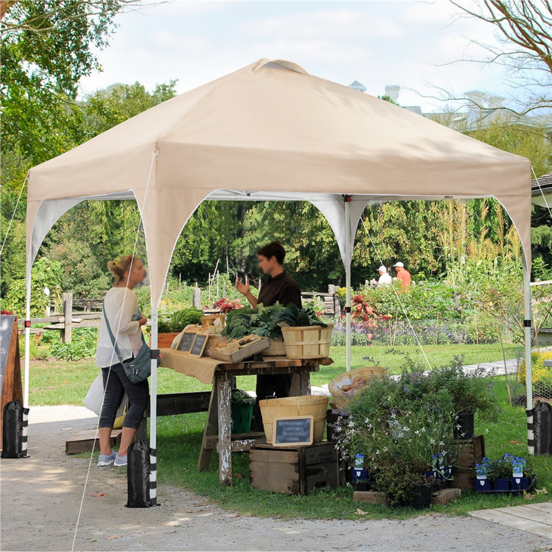 10 Ft. W X 10 Ft. D Iron Pop-Up Canopy with Wind Vent, Beige