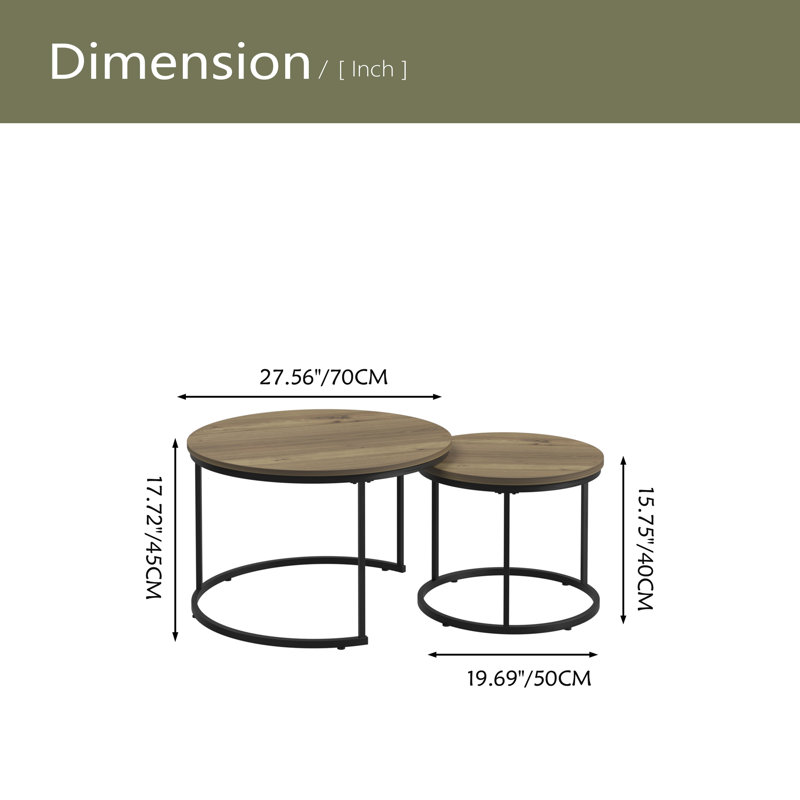Ensemble de 2 tables basses gigognes, plateau rond en marbre de 27,6 pouces avec structure en métal robuste