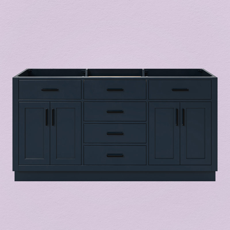 Hepburn 66'' Double Bathroom Vanity Base Only, Midnight Blue, Matte Black