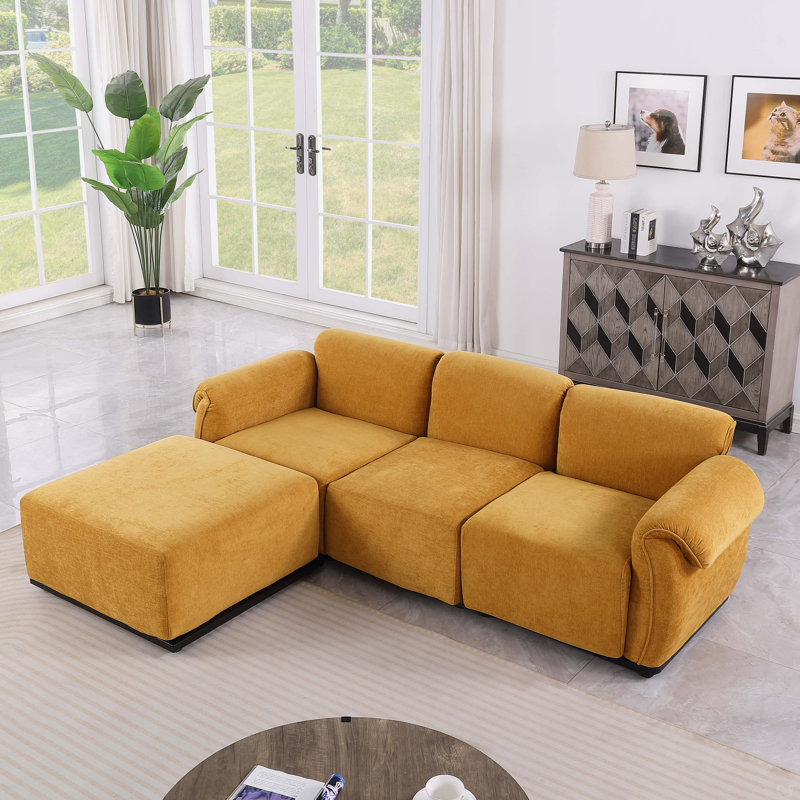 Longueur de 93 po, canapé modulaire tendance, structure en fer, canapé en chenille, jaune, convient au salon, Chenille jaune