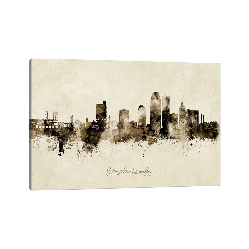 «Winston Salem Skyline Vintage» par Michael Tompsett, impression sur toile tendue, H 18 po x l 26 po x P 1,5 po