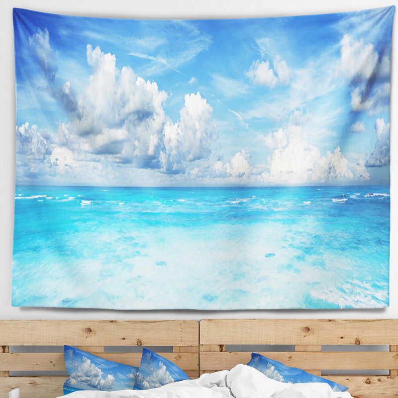 Tapisserie de paysage marin et bleu ciel, H 78 po x l 92 po