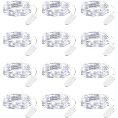 12 Pack Led Fairy Lights Battery Operated String Lights Waterproof Silver Wire 7 Feet 20 Led Firefly Starry Moon Lights For DIY Wedding Party Bedroom Patio Christmas (12 Pack, White)