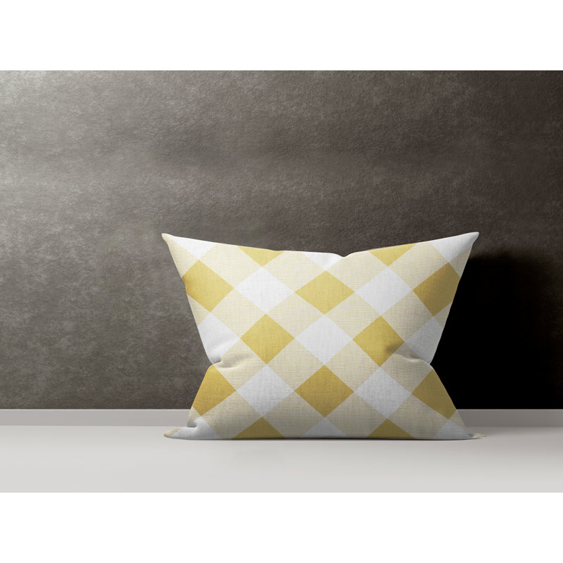 Checkered Cotton Reversible Throw Pillow, Yellow