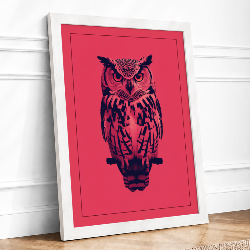 Watchful Owl Modern - Framed Print, A1 - 84.1 x 59.4 cm, White