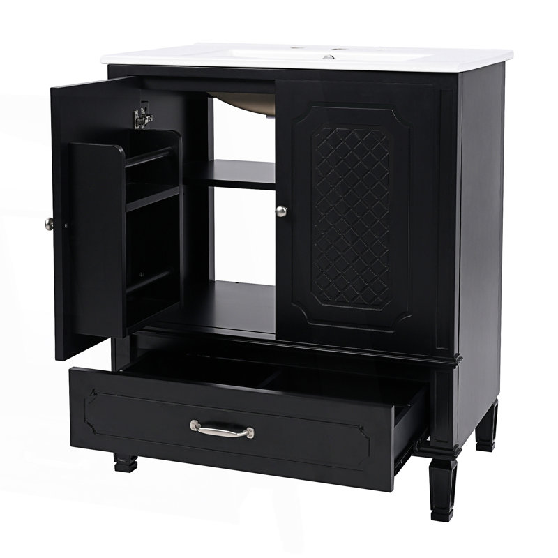 Ensemble de meuble-lavabo avec lavabo double, 2 armoires avec organisateurs de porte, Noir