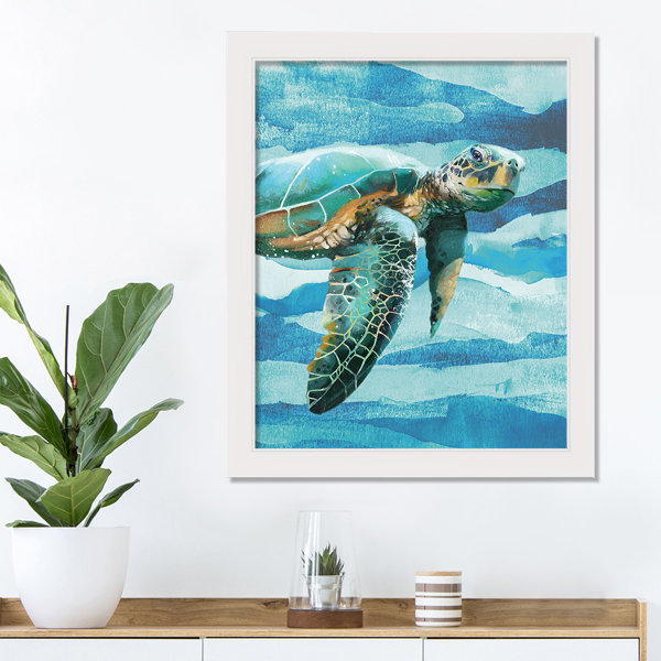 Bayou Breeze Sea Turtle On Waves Framed On Canvas Painting | Wayfair