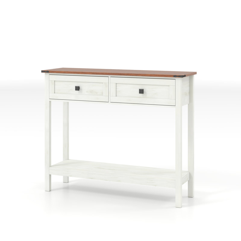 Farmhouse Style Console Table with 2 Drawers and Shelf Rustic Entryway Sofa Table Finish for Room, White