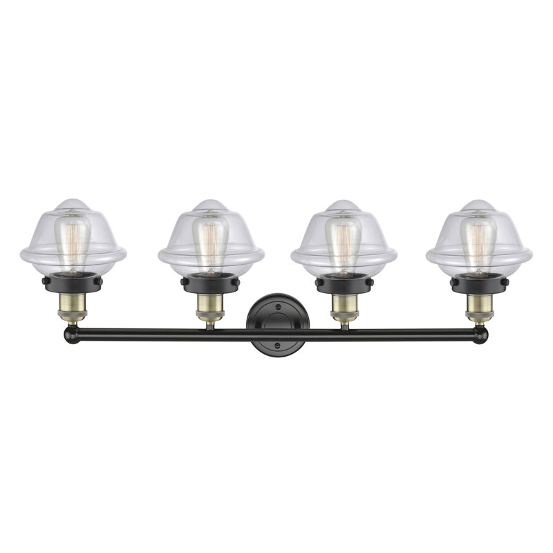 Éclairage pour meuble-lavabo à 4 lumières à intensité variable Grourke, Transparent, Laiton antique noir