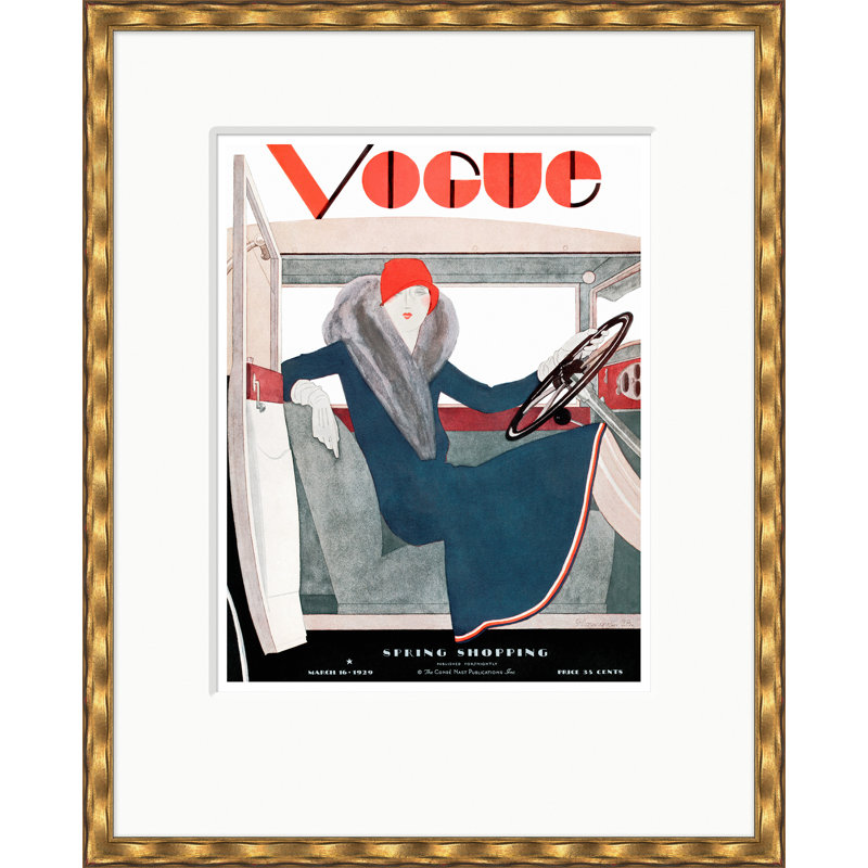 Vogue Cover, Spring Shopping, Pierre Mourgue, March 16, 1929 Print by Condé Nast, Gold