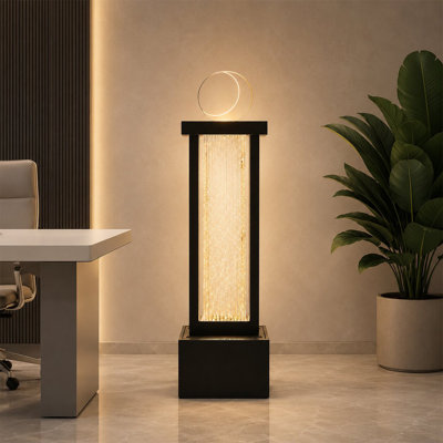 Fontaine de plancher de style minimaliste moderne en acier inoxydable noir et transparent de 148 cm (58,27 po)
