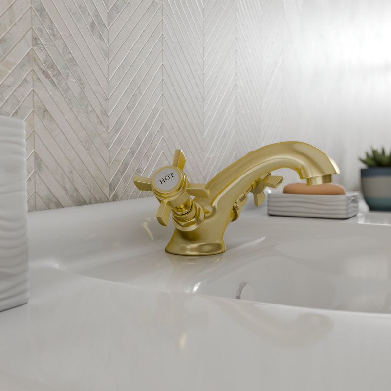  Regency Traditional Mono Basin Mixer Tap with Waste - Matt Black, Brushed Brass