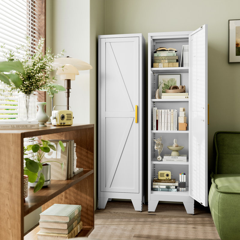 Armoire de rangement 67 po à porte de grange verticale avec tablettes réglables, Blanc