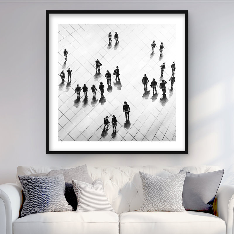 Overhead View of People on the Street - Black & White Print
