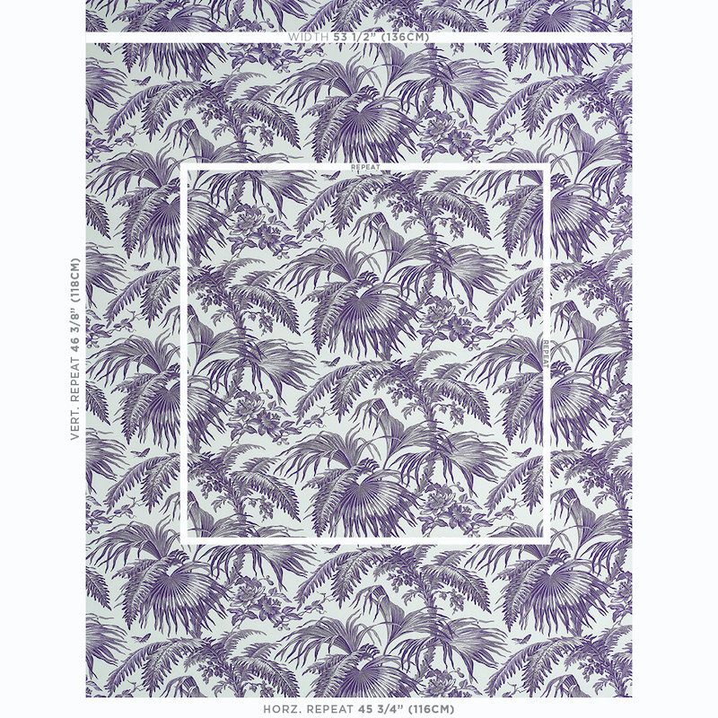 Schumacher x Jill Lasersohn Toile Tropique Fabric, Purple