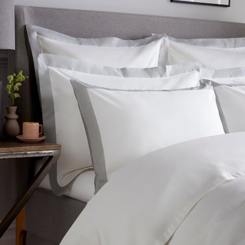 Kento 800 Thread Count 100% Sateen Cotton Standard Pillowcase, White/Grey