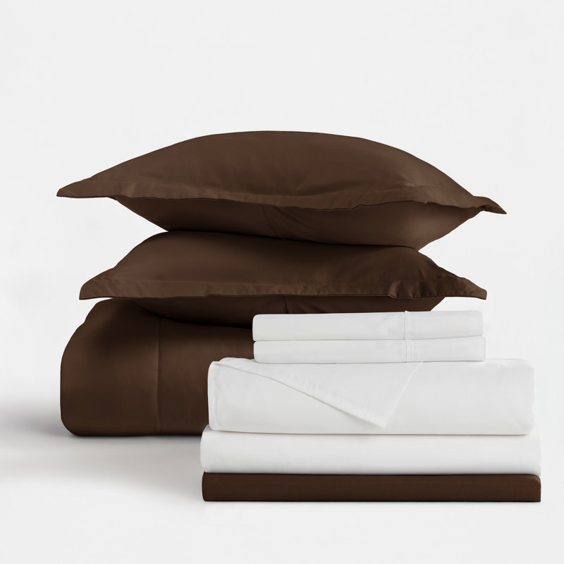 Ensemble de literie en microfibre Becky Cameron, Chocolat, Édredon très grand et 7 pièces supplémentaires