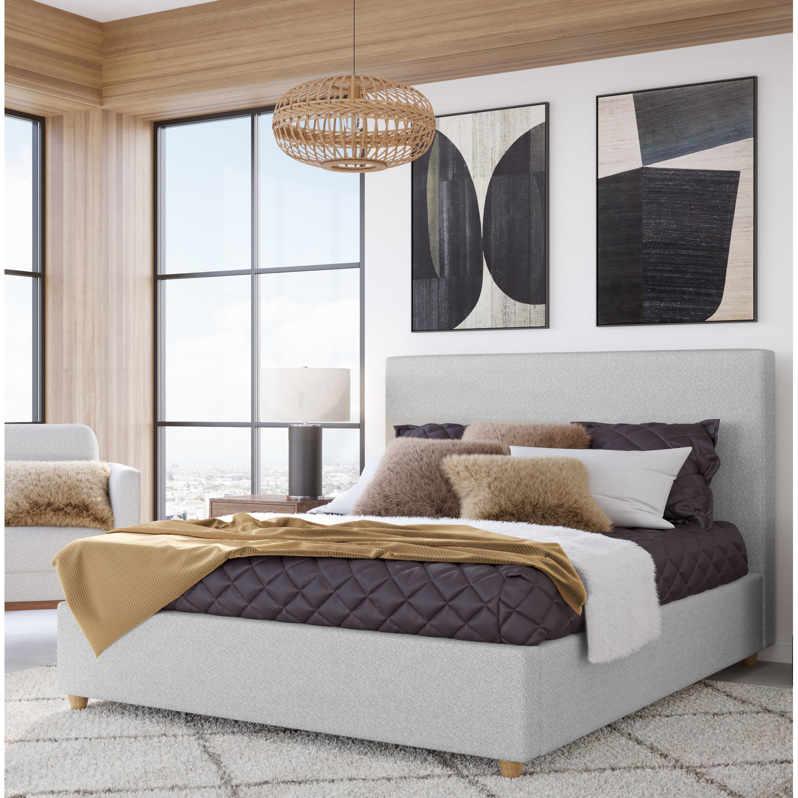 Meduse Upholstered Bed, Linen, Queen
