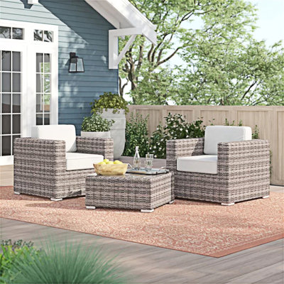 Rattan Wicker 2-Person Seating Set With Cushions