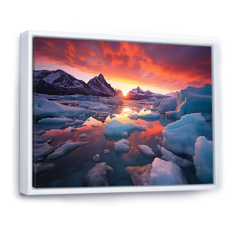 «Allasia Glacier Landscape Sunset I», reproduction, 12" H x 20" W, Cadre flottant blanc