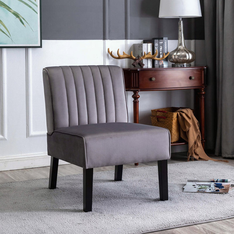 Ensemble de 2 chaises en velours Mid-Century modernes - Gris - Capitonnage, Gris