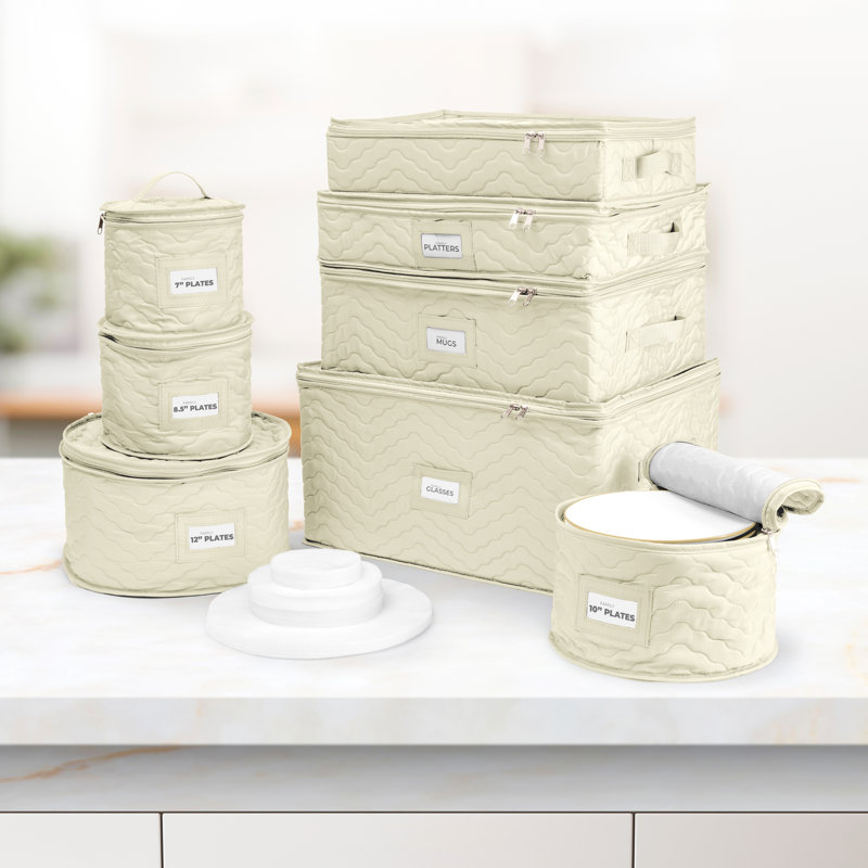 Ensemble de rangement de vaisselle en tissu non tissé avec séparateurs en feutre inclus, Beige