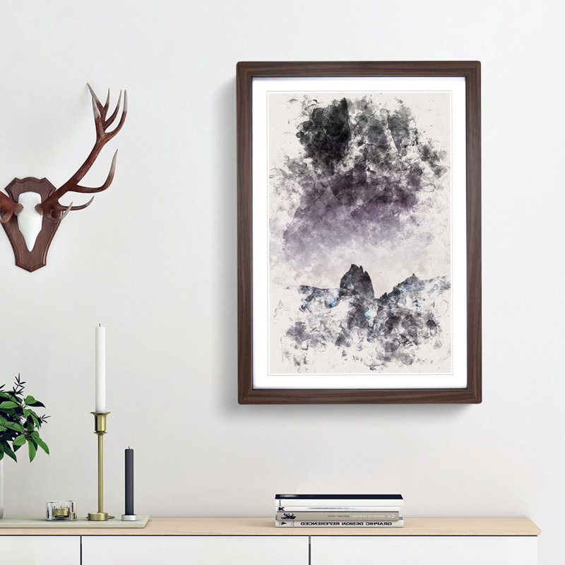 Dusky Mountains Watercolour - Picture Frame Graphic Art, 33cm H x 24cm W x 2cm D, Walnut Framed