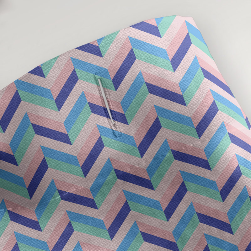 Rideau simple à chevrons, Rose et bleu marine