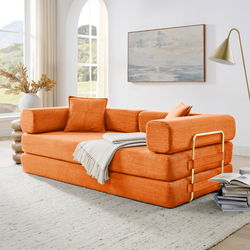 Aldora Boneless 78" King Size Convertible Sleeper Sofa Bed With 2 Pillows, Corduroy Folding Mattress Couch, No Assembly Required , Floor Sofa Lounge Couch For Living Room Small Spaces