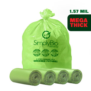 Compostable Trash Bags, Flat Top Heavy-Duty 1.57 Mil., Large Lawn and Yard Waste Bag, Leaf Bag (100-Counts)