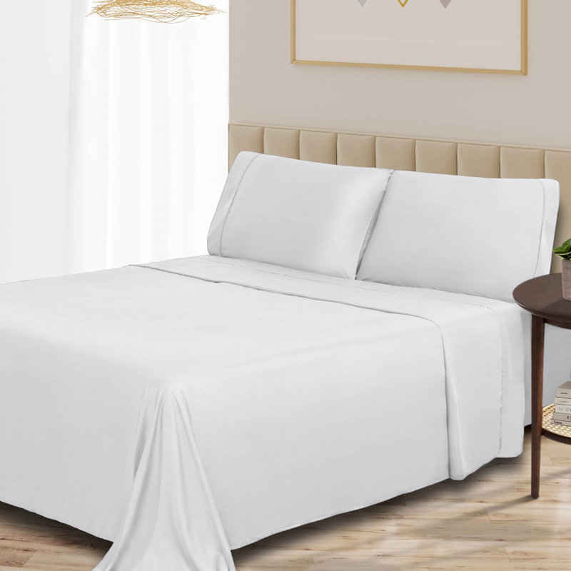 Blue Nile Mills 300 Thread Count Rayon From Bamboo Deep Pocket Bed Sheet Set, King Sheet Set with 2 Pillowcases, White
