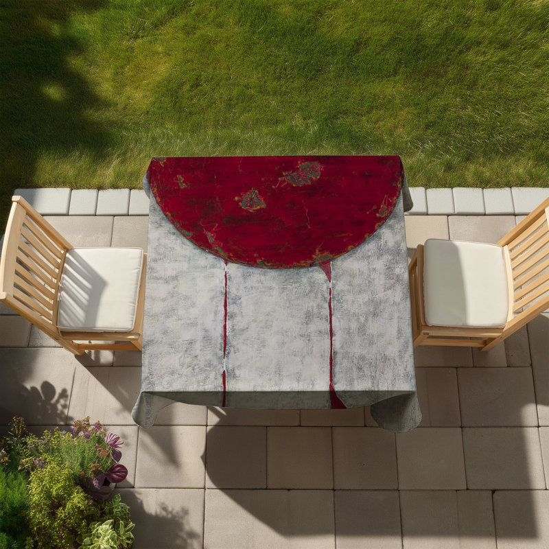 Red Half Circle | Gray Shapes Indoor Outdoor Tablecloth