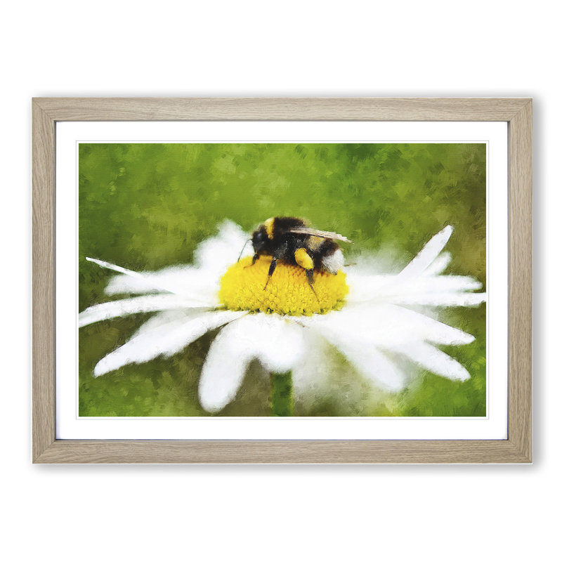 Bee Collecting Pollen Vol.2 - Picture Frame Painting, 48cm H x 65cm W x 2cm D, Oak Framed