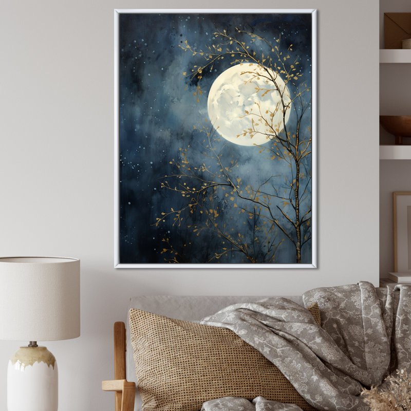 " Magical Forest Moons Melody III ", 32" H x 16" W x 1" D, White Floater Framed
