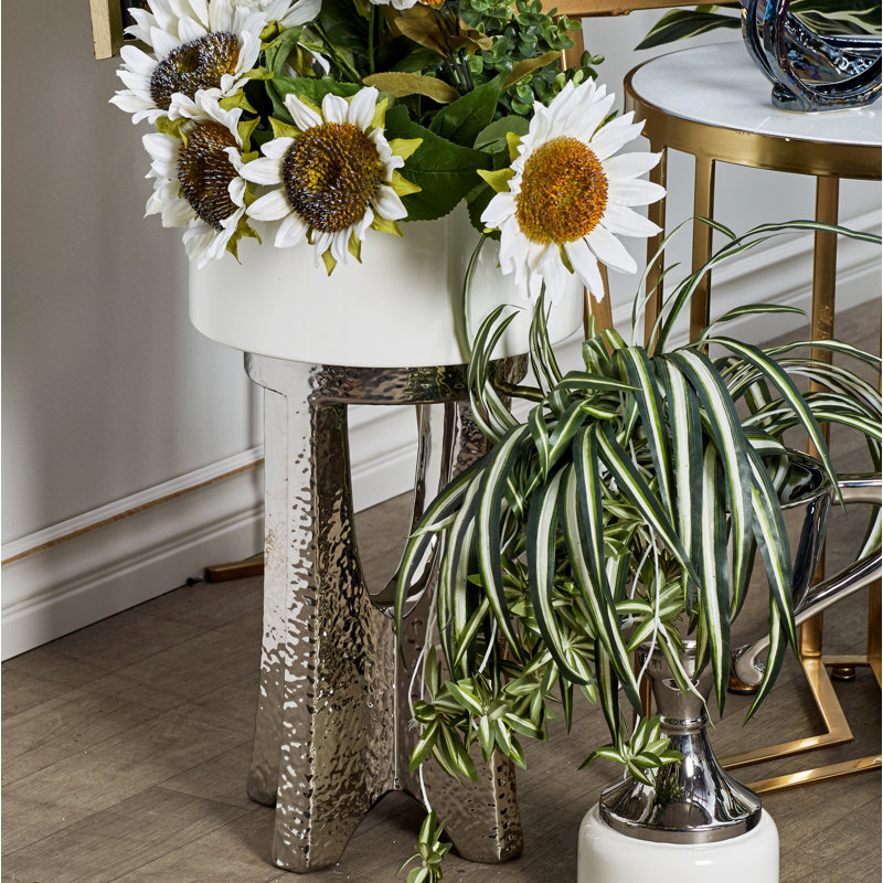 Ceramic Table Vase, Silver, 17" H x 10" W x 10" D