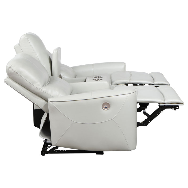 Dorlan Upholstered Power Reclining Loveseat Dove Grey, Ivory Faux Leather