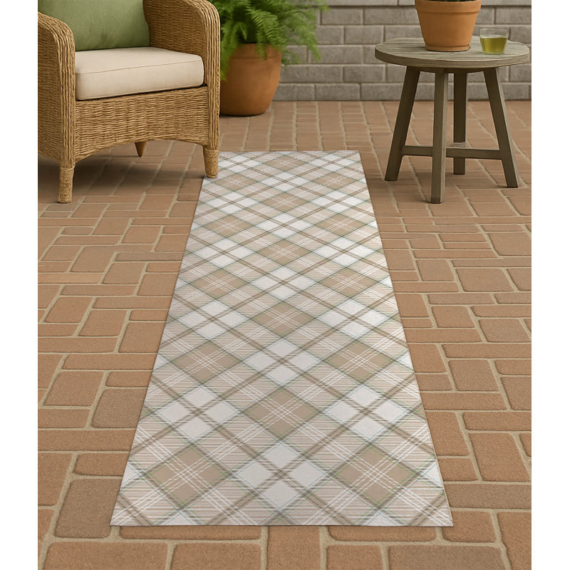 Diamond Plaid Non-Slip Outdoor Rug, Runner 2'6" x 8'