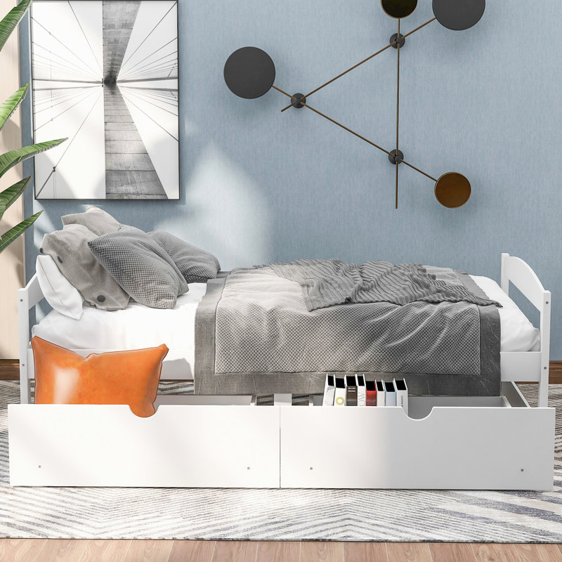 Lit plateforme simple avec deux tiroirs en blanc - Exquis & Space 2 Spacieux et attrayant