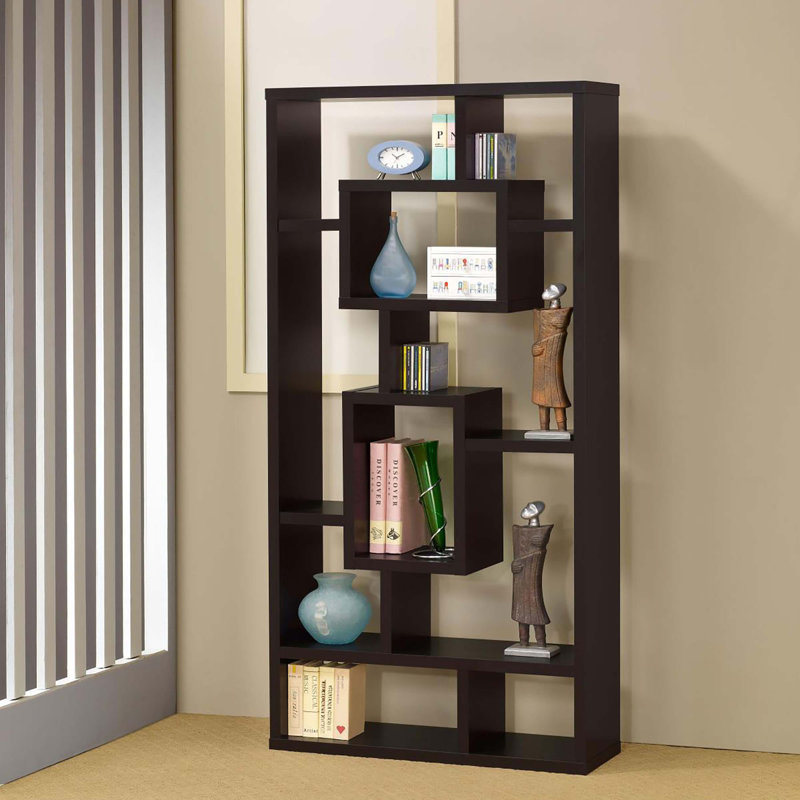 Fantastic Geometric Cubed Rectangular bookcase, Weathered Gray, (10 Shelves) 70.75"H x 35.5"W x 11.5"D