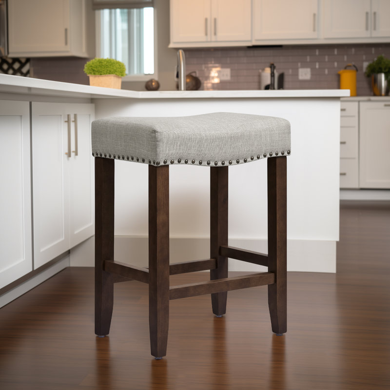 Tabouret de bar moderne avec siège en bois Jaeshon, Tabouret de comptoir (siège d'une hauteur de 24,4, Gris clair, 1