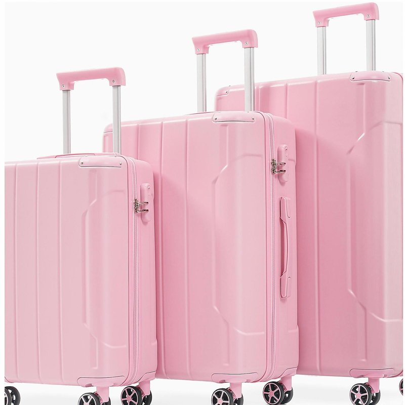Ensembles de bagages 3 pièces, valises rigides durables en ABS rigide avec roues pivotantes doubles 20/24/28 pouces (rose)