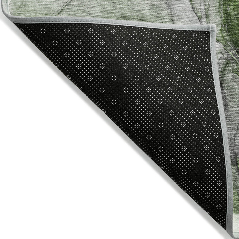 Olive Green Abstract Washable Non Skid Indoor Outdoor Area Rug, Rectangle 8' x 10'