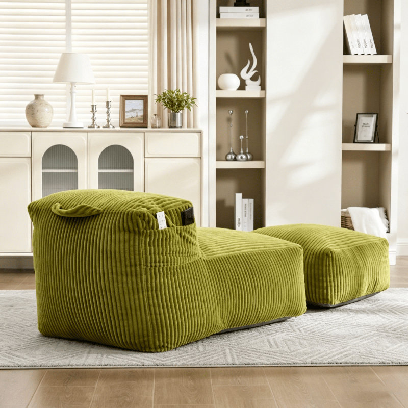 Chaise longue adulte en velours côtelé - Mousse moulée par compression, avec repose-pieds, CSN-W395P435351 Olive