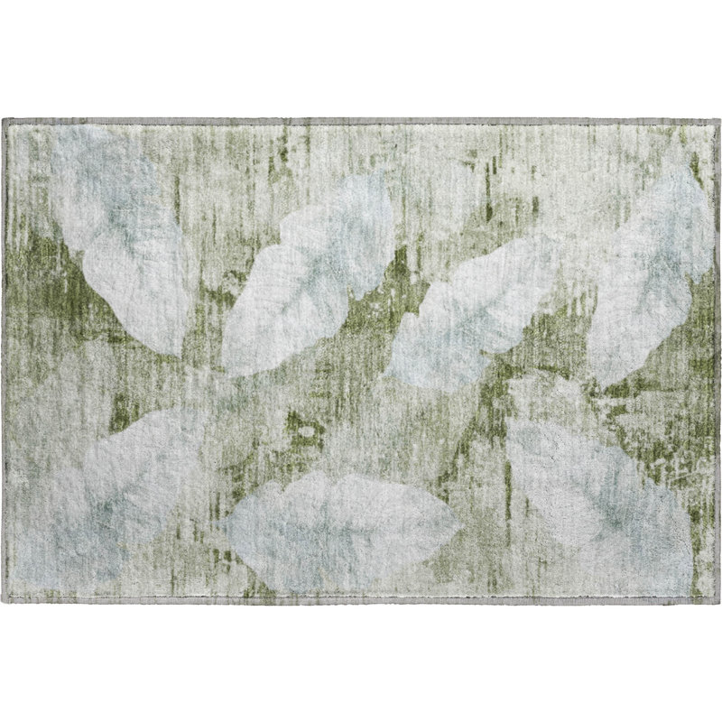 Premium Machine Washable Mayfield floral Rug, 1'8" x 2'6", Aloe