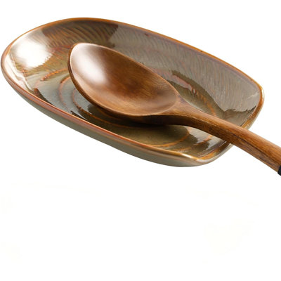 Repose-cuillère en céramique pour dessus de cuisinière, porte-cuillère pour comptoir de cuisine, repose-cuillère à café, porte-ustensiles de cuisine pour louche, décoration de cuisine, cadeaux de pendaison de crémaillère, 1 paquet (brun)
