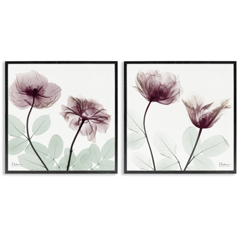Ensemble de 2 giclées encadrées délicates fleurs mauves, design par Albert Koetsier, H 17 po x l 17 po