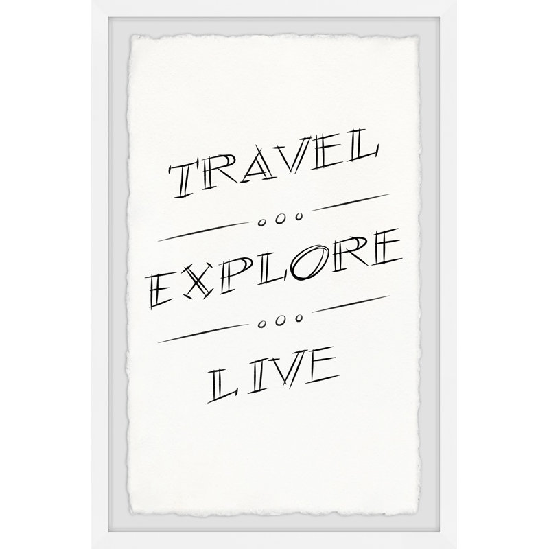 Reproduction d’art textuel sur papier « Travel explore Live », H 12 po x l 8 po x P 1,5 po