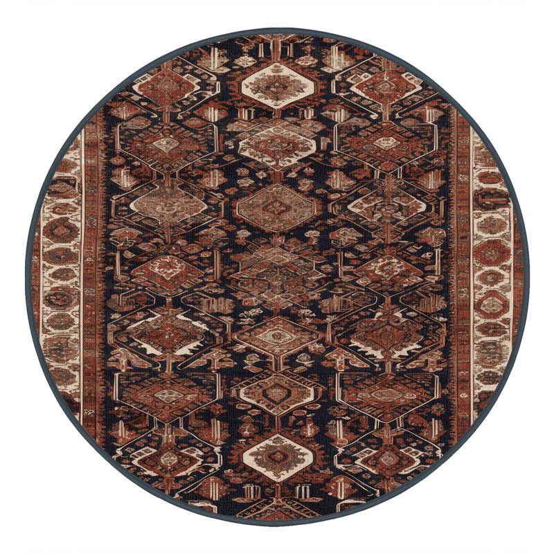 Machine Washable Persian Brown Area Rug, Round 7'